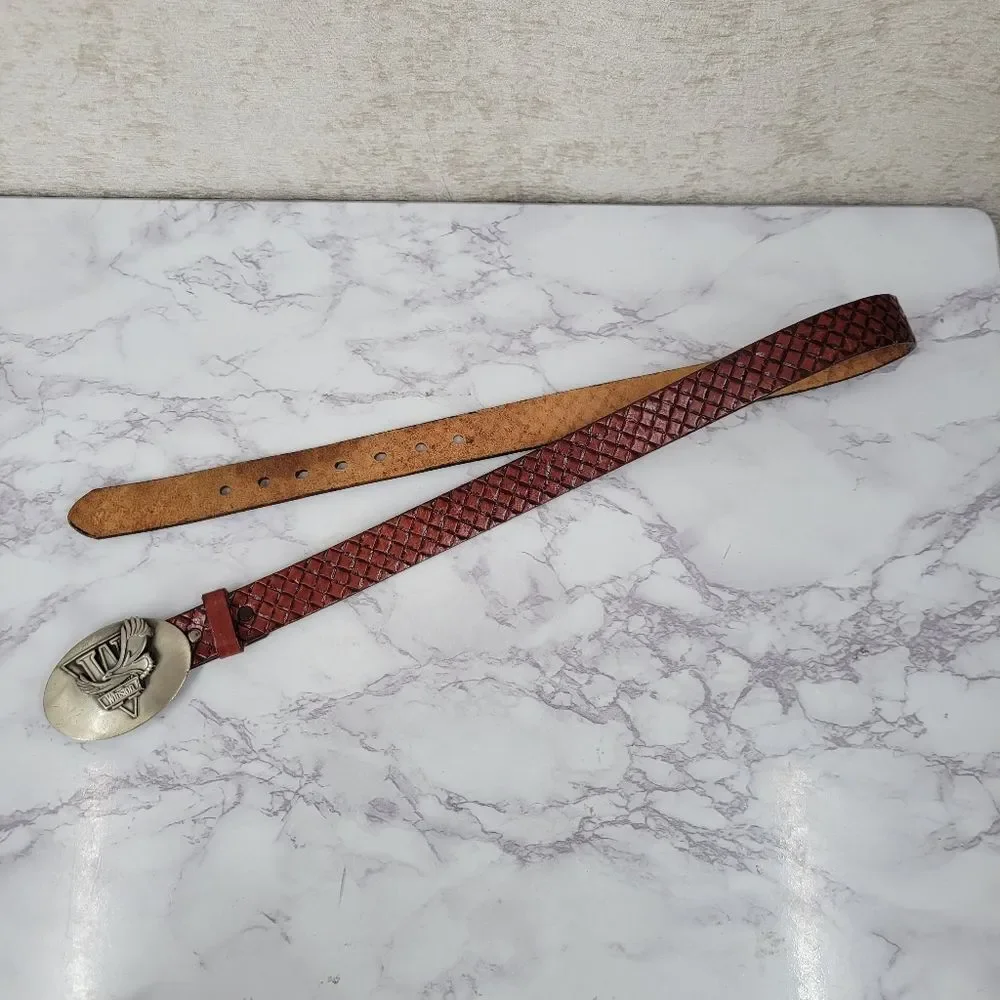Winston Vintage Leather Belt with Silver Tone Buckle